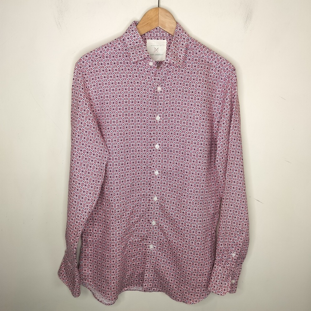 Ilaria Urbinati Linen Shirt 15 1/2 Regular Floral Geo Button‎ Up